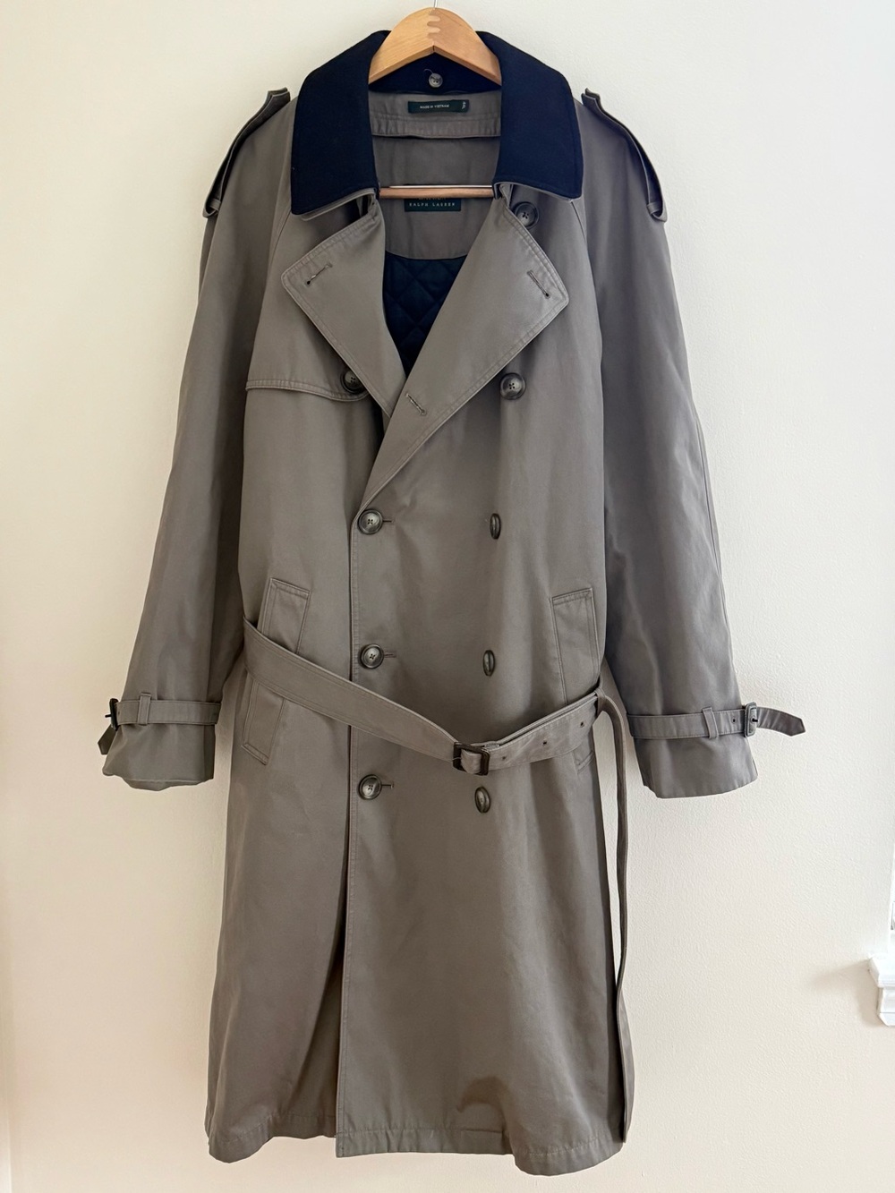 Lauren Ralph Lauren Men’s 44L Gray Double Breasted Trench Coat Lined